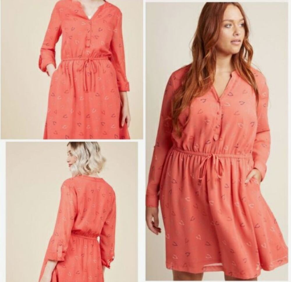 Modcloth Effortless on Arrival Wishbone Coral Dress Size Large